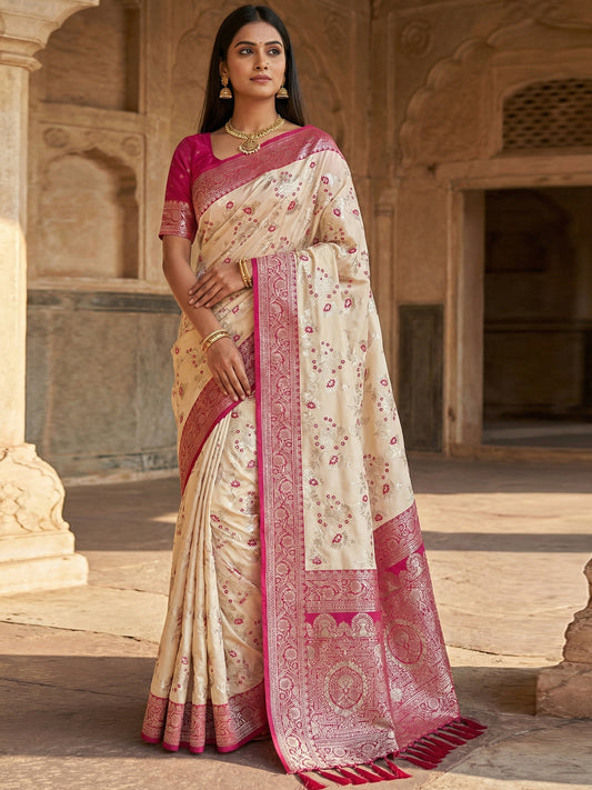 Women's Banarasi Silk Saree With Unstitched Blouse Piece