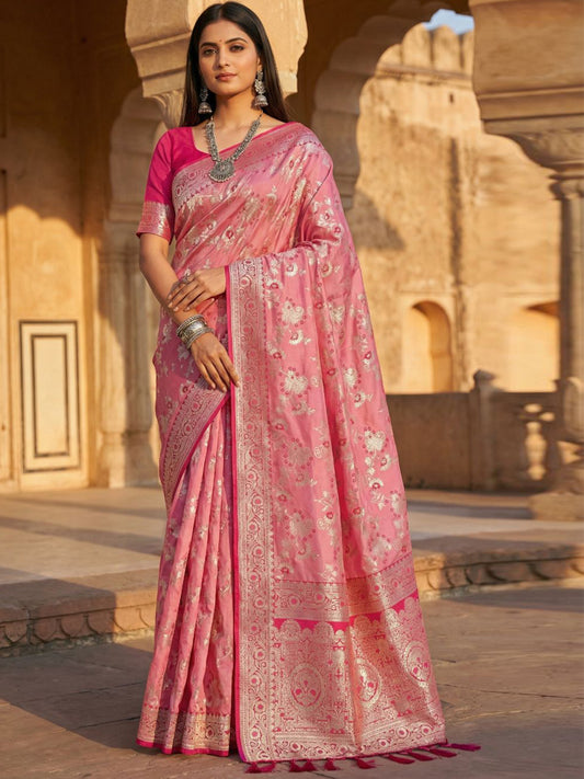 Women's Banarasi Silk Saree With Unstitched Blouse Piece