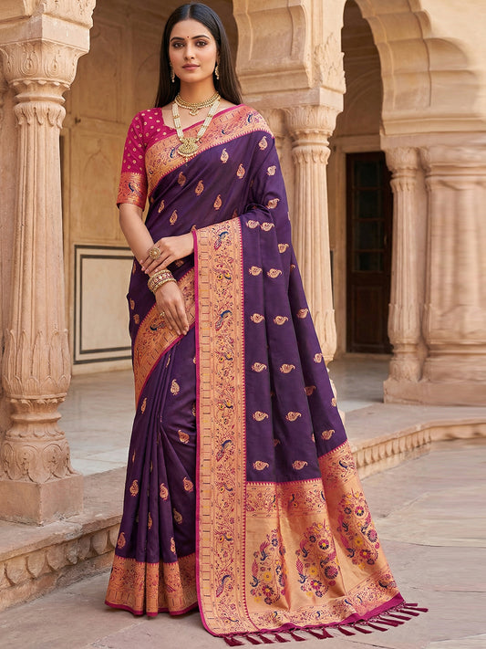 Women's Paithani Silk Saree With Unstitched Blouse Piece