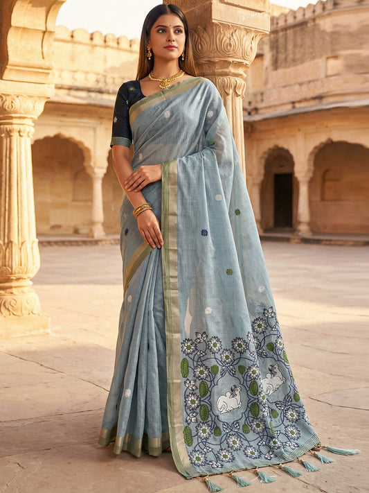 Women's Cotton Saree With Unstitched Blouse Piece