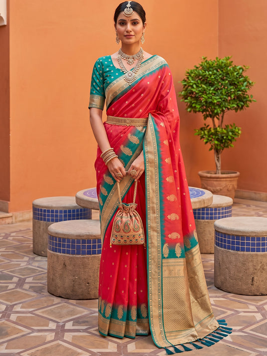 Women's Banarasi Silk Saree With Unstitched Blouse Piece