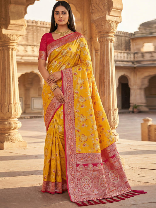 Women's Banarasi Silk Saree With Unstitched Blouse Piece