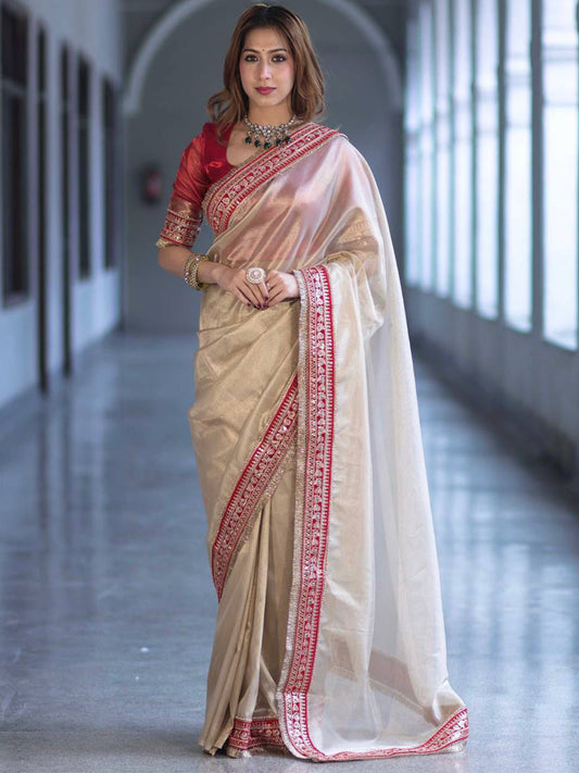 Women's Net Party Wear Saree With Unstitched Blouse Piece