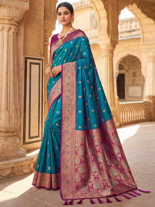 Women's Banarasi Silk Saree With Unstitched Blouse Piece