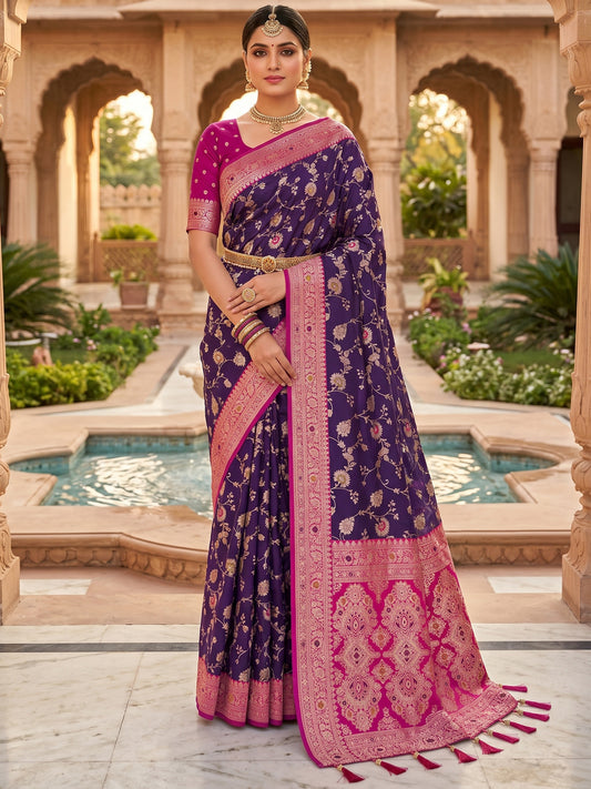 Women's Banarasi Silk Saree With Unstitched Blouse Piece