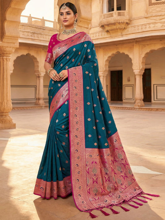 Women's Banarasi Silk Saree With Unstitched Blouse Piece