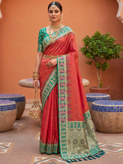 Women's Banarasi Silk Saree With Unstitched Blouse Piece