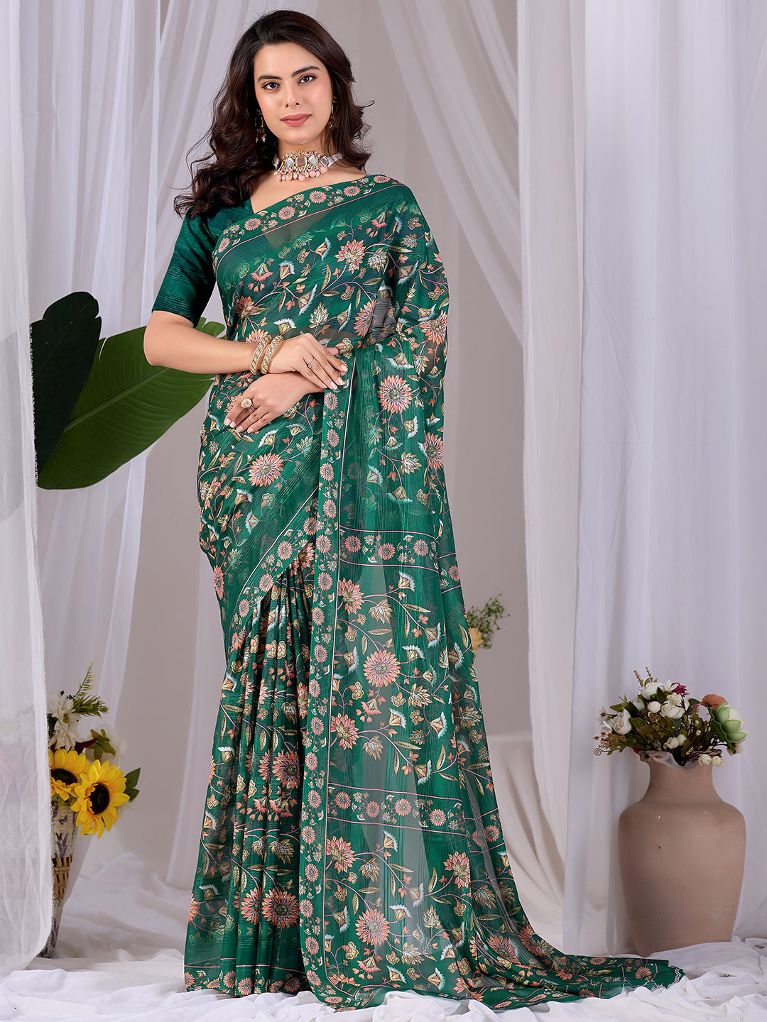 Women's Georgette Saree With Unstitched Blouse Piece