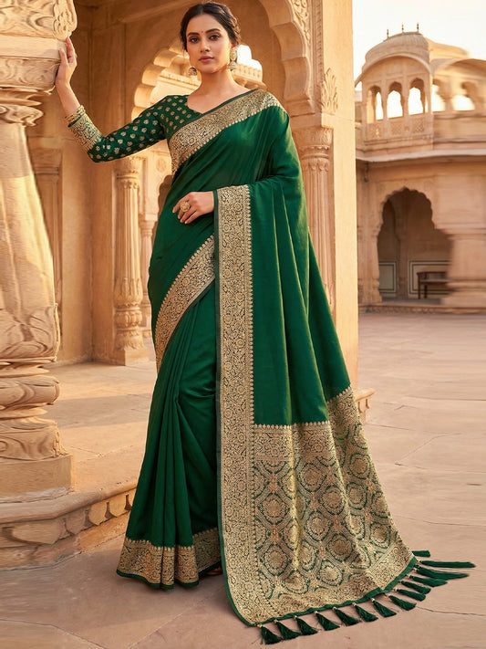 Women's Banarasi Silk Saree With Unstitched Blouse Piece