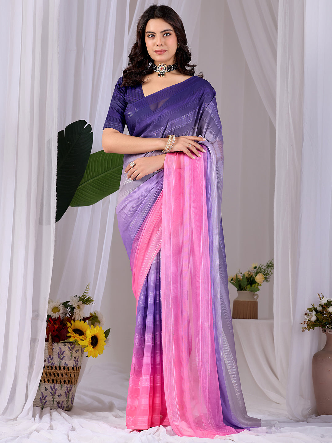 Women's Georgette Saree With Unstitched Blouse Piece