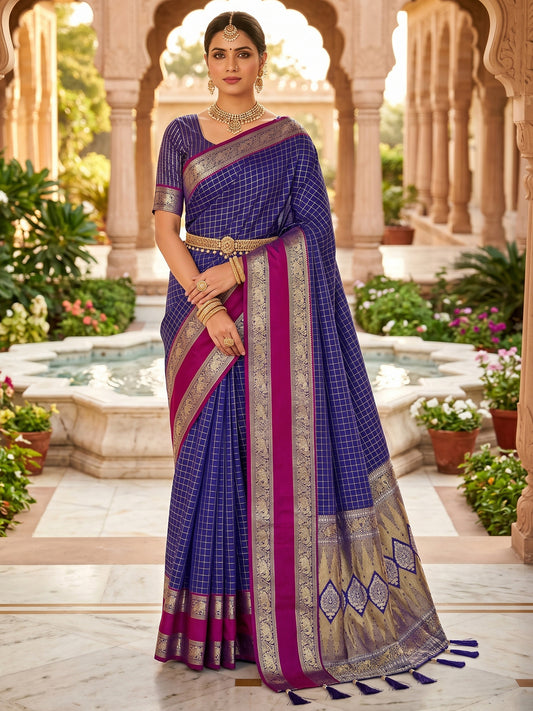Women's Kanjivaram Silk Saree With Unstitched Blouse Piece