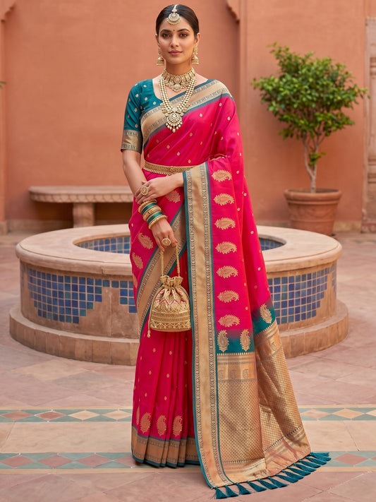 Women's Banarasi Silk Saree With Unstitched Blouse Piece