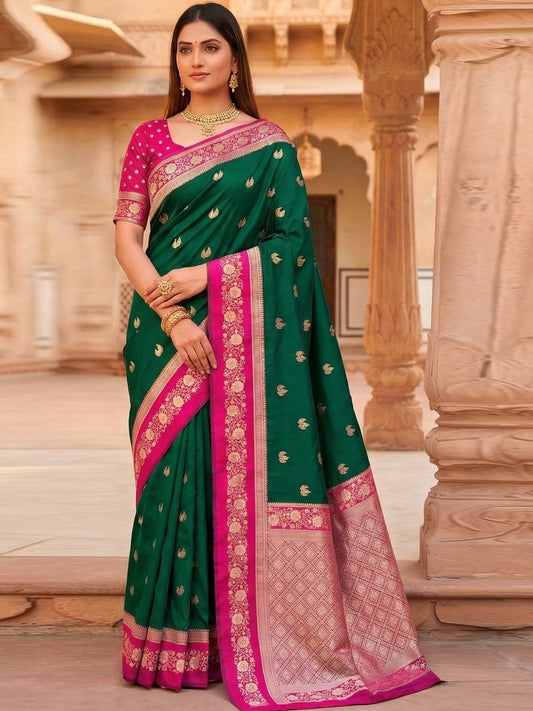 Women's Banarasi Silk Saree With Unstitched Blouse Piece
