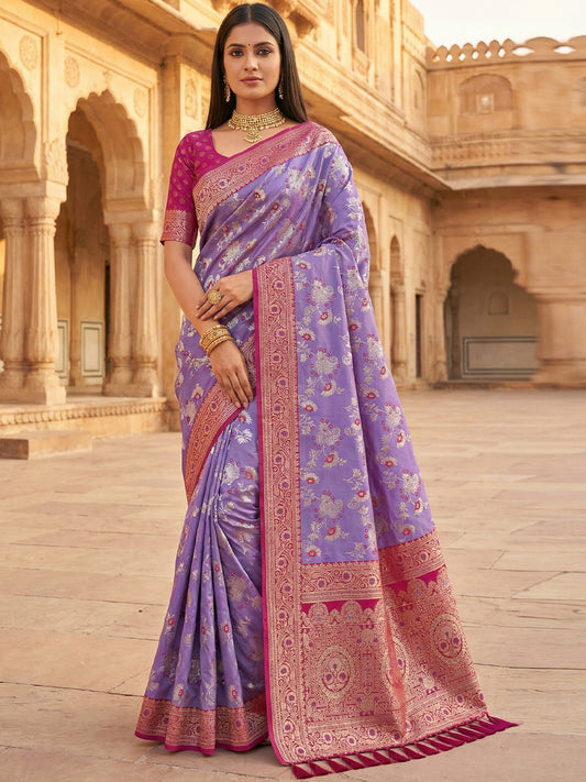 Women's Banarasi Silk Saree With Unstitched Blouse Piece