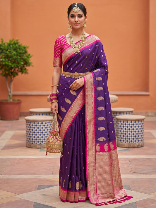 Women's Banarasi Silk Saree With Unstitched Blouse Piece