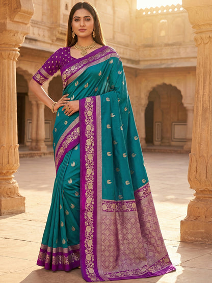 Women's Banarasi Silk Saree With Unstitched Blouse Piece