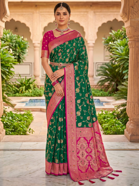 Women's Banarasi Silk Saree With Unstitched Blouse Piece