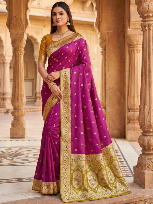 Women's Banarasi Silk Saree With Unstitched Blouse Piece