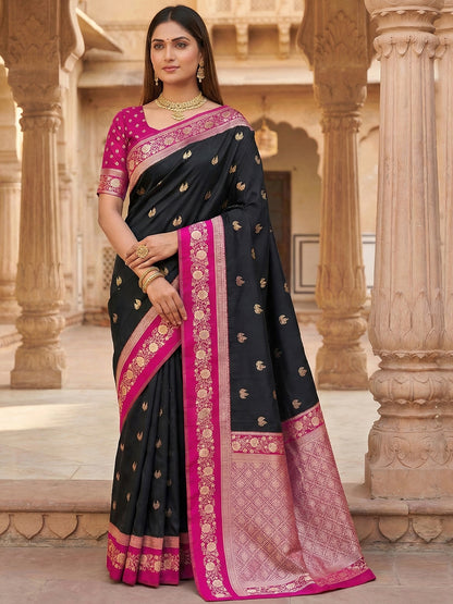 Women's Banarasi Silk Saree With Unstitched Blouse Piece