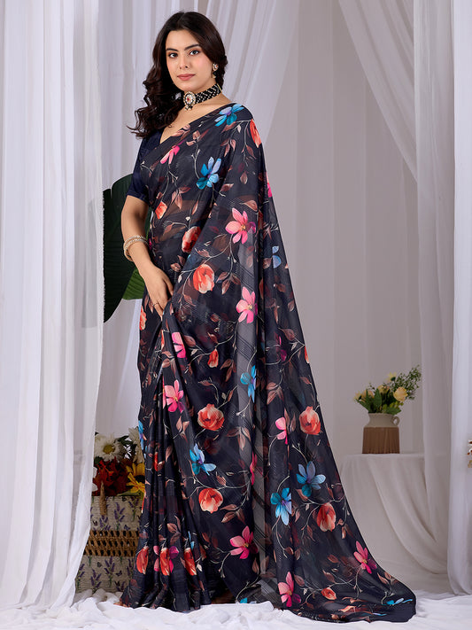 Women's Georgette Saree With Unstitched Blouse Piece