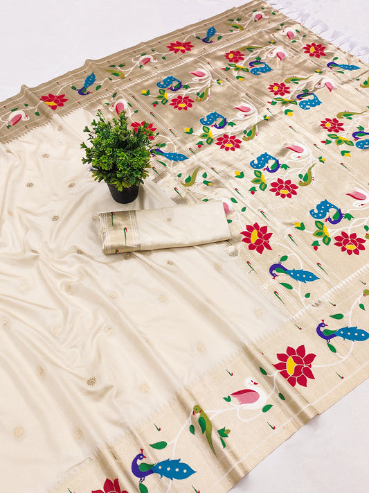 Women's Paithani Silk Saree With Unstitched Blouse Piece