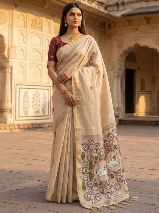 Women's Cotton Saree With Unstitched Blouse Piece