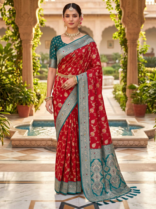 Women's Banarasi Silk Saree With Unstitched Blouse Piece