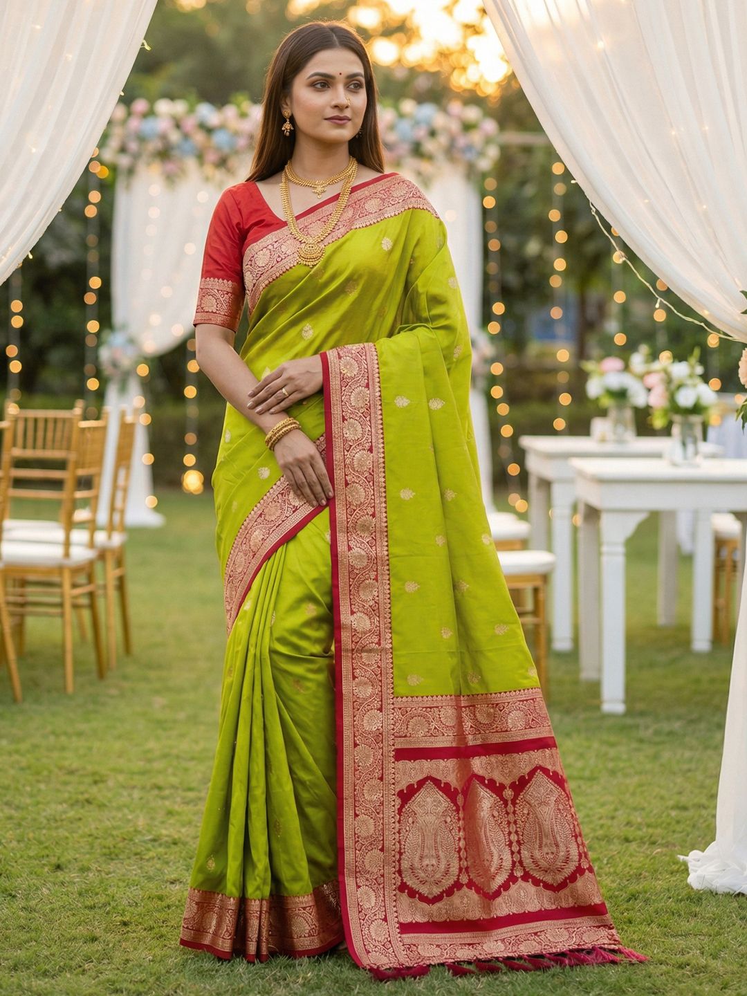 Women's Banarasi Silk Saree With Unstitched Blouse Piece