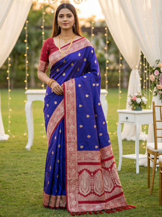 Women's Banarasi Silk Saree With Unstitched Blouse Piece