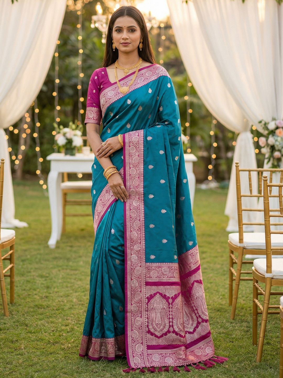 Women's Banarasi Silk Saree With Unstitched Blouse Piece
