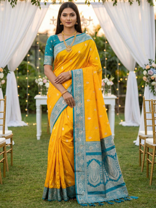Women's Banarasi Silk Saree With Unstitched Blouse Piece