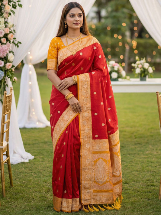 Women's Banarasi Silk Saree With Unstitched Blouse Piece