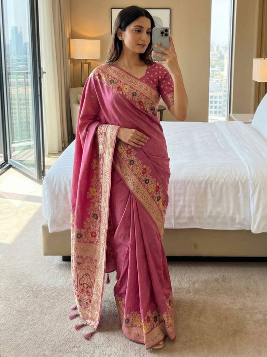 Women's Dola Silk Saree With Unstitched Blouse Piece
