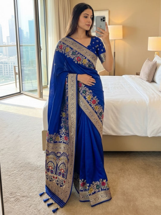 Women's Dola Silk Saree With Unstitched Blouse Piece