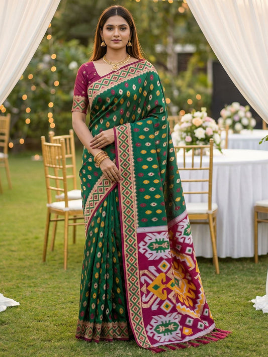 Women's Ikkat Patola Saree With Unstitched Blouse Piece
