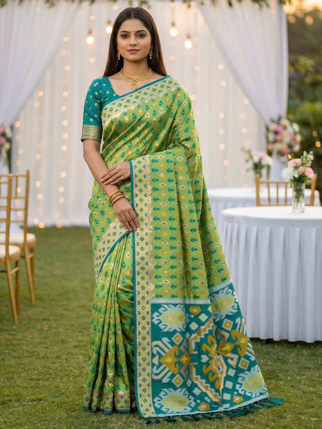 Women's Ikkat Patola Saree With Unstitched Blouse Piece