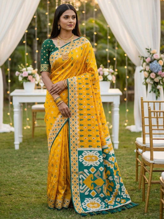 Women's Ikkat Patola Saree With Unstitched Blouse Piece