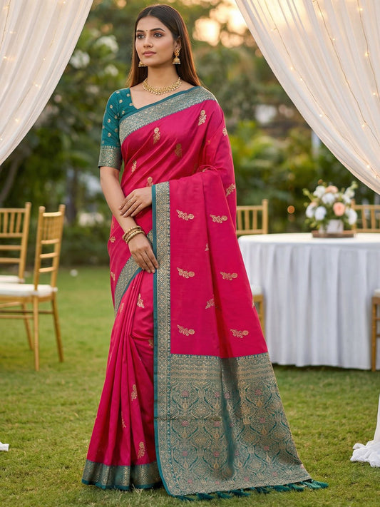 Women's Banarasi Silk Saree With Unstitched Blouse Piece
