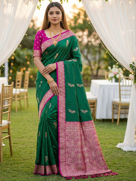 Women's Banarasi Silk Saree With Unstitched Blouse Piece