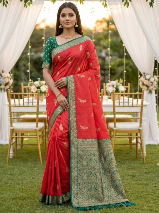 Women's Banarasi Silk Saree With Unstitched Blouse Piece