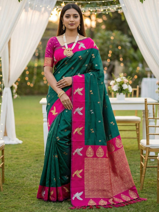 Women's Banarasi Silk Saree With Unstitched Blouse Piece