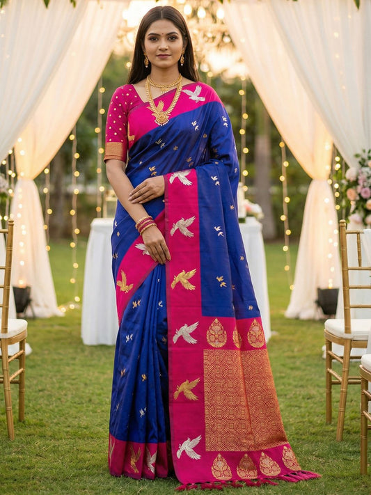 Women's Banarasi Silk Saree With Unstitched Blouse Piece