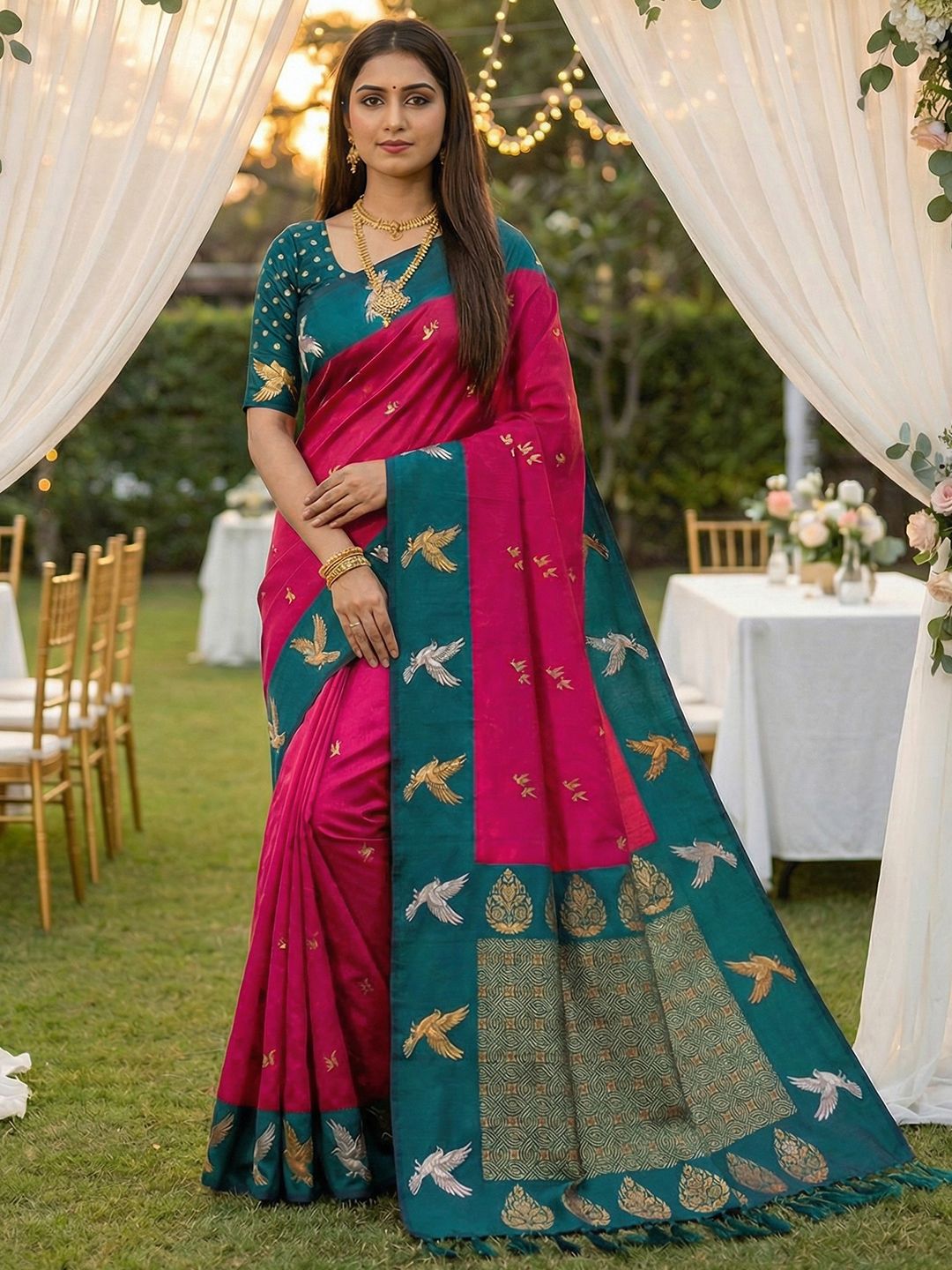 Women's Banarasi Silk Saree With Unstitched Blouse Piece