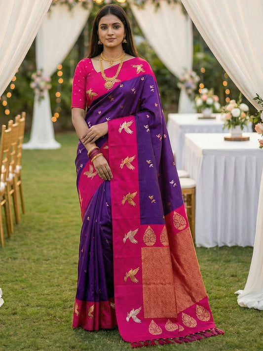 Women's Banarasi Silk Saree With Unstitched Blouse Piece