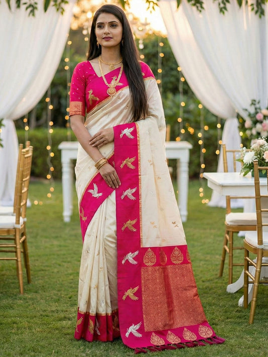Women's Banarasi Silk Saree With Unstitched Blouse Piece