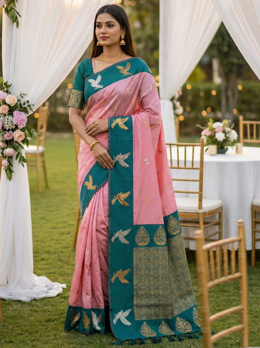 Women's Banarasi Silk Saree With Unstitched Blouse Piece