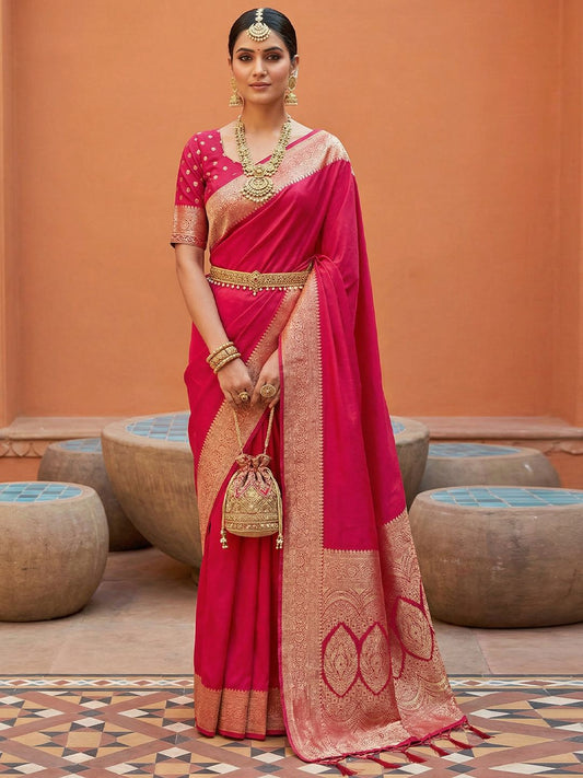 Women's Banarasi Silk Saree With Unstitched Blouse Piece