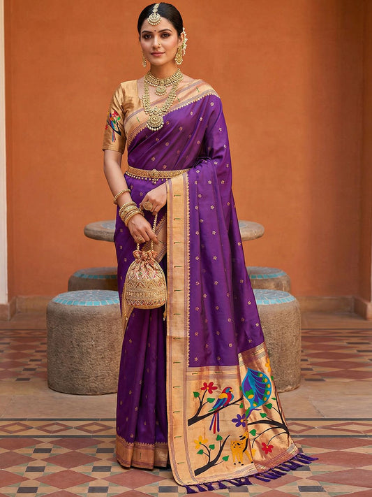 Women's Paithani Silk Saree With Unstitched Blouse Piece