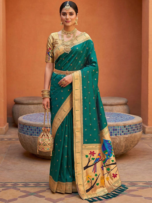Women's Paithani Silk Saree With Unstitched Blouse Piece