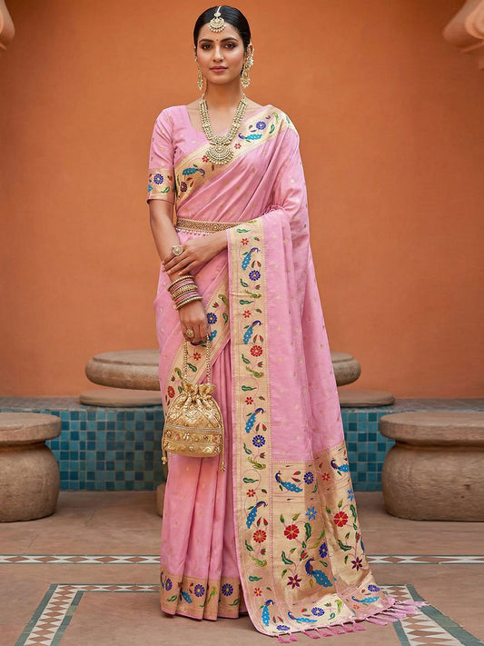 Women's Paithani Silk Saree With Unstitched Blouse Piece